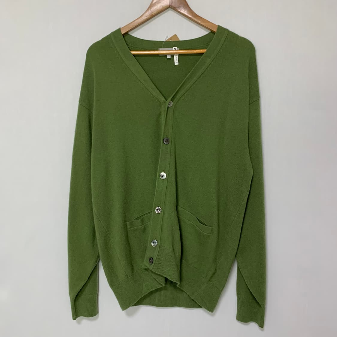 빈티지 캐시미어 100 니트 가디건 올리브 그린 XL 남녀공용 상품이미지2