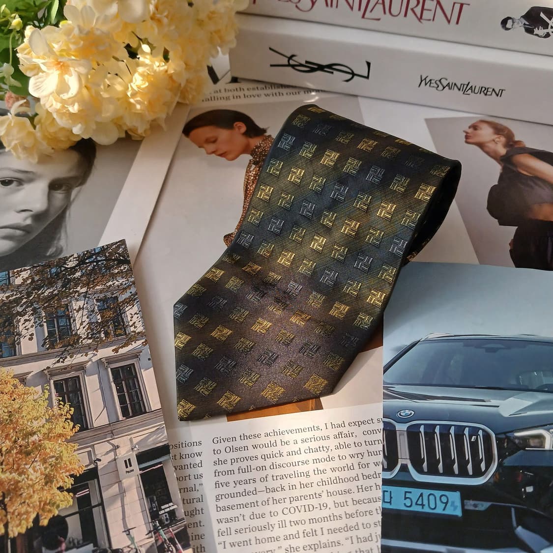 입생로랑 실크 다크그린 모노그램 넥타이 9.6cm A등급 A19076
 상품이미지3