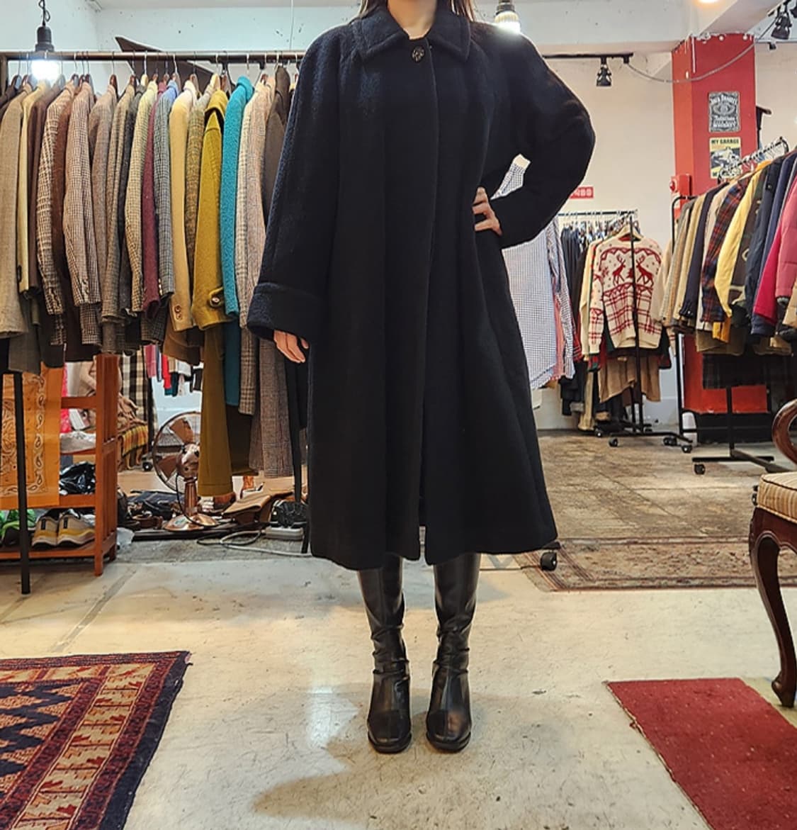 일본판 A compagno 도톰한 알파카 오버핏 블랙 롱 코트 상품이미지1