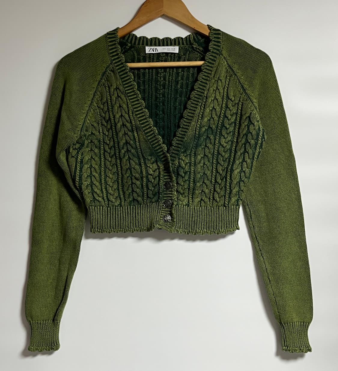 자라 피그먼트 워싱 케이블 크롭 가디건 S 상품이미지1