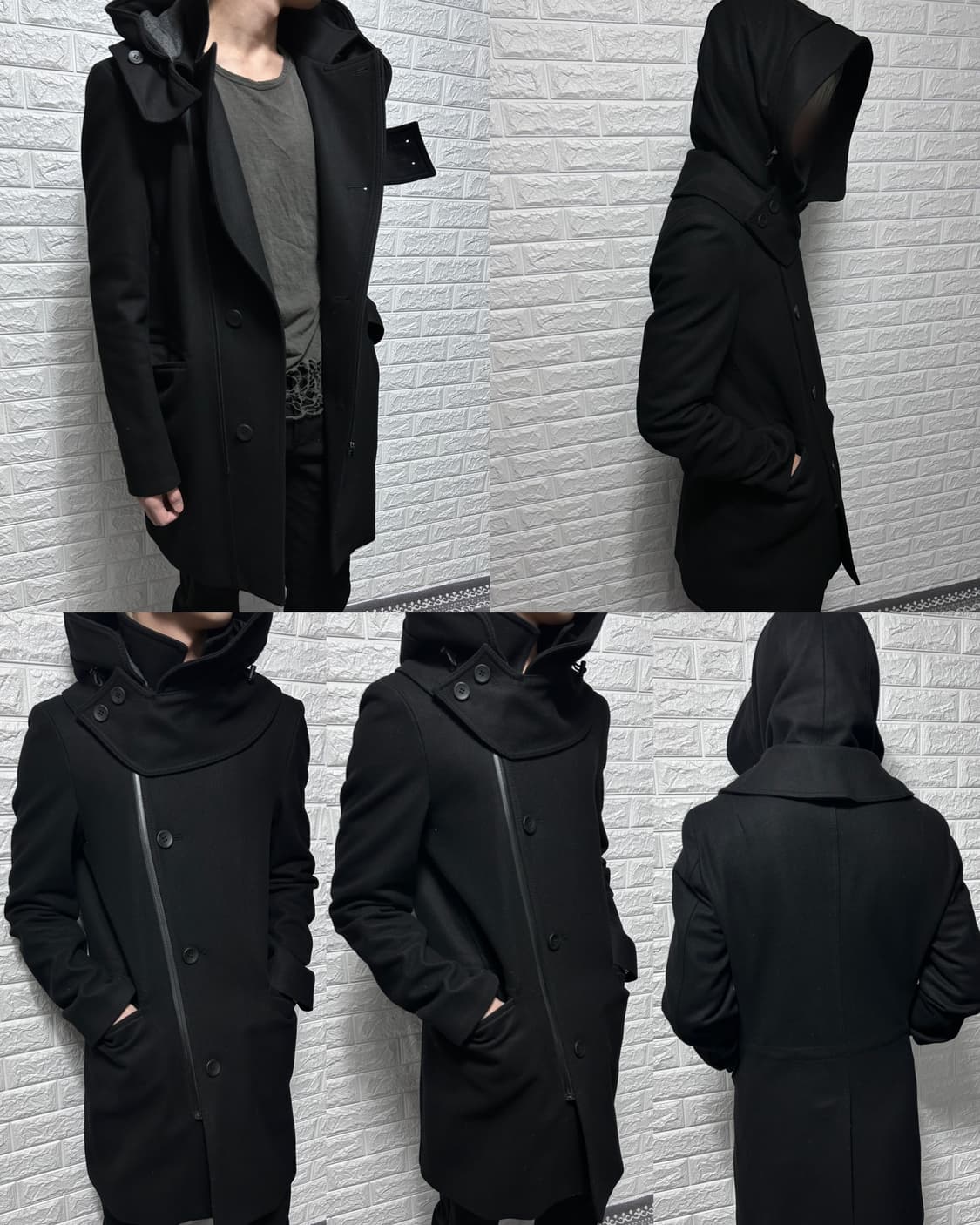 우영미 비대칭 사무라이 후드 울 코트 상품이미지1