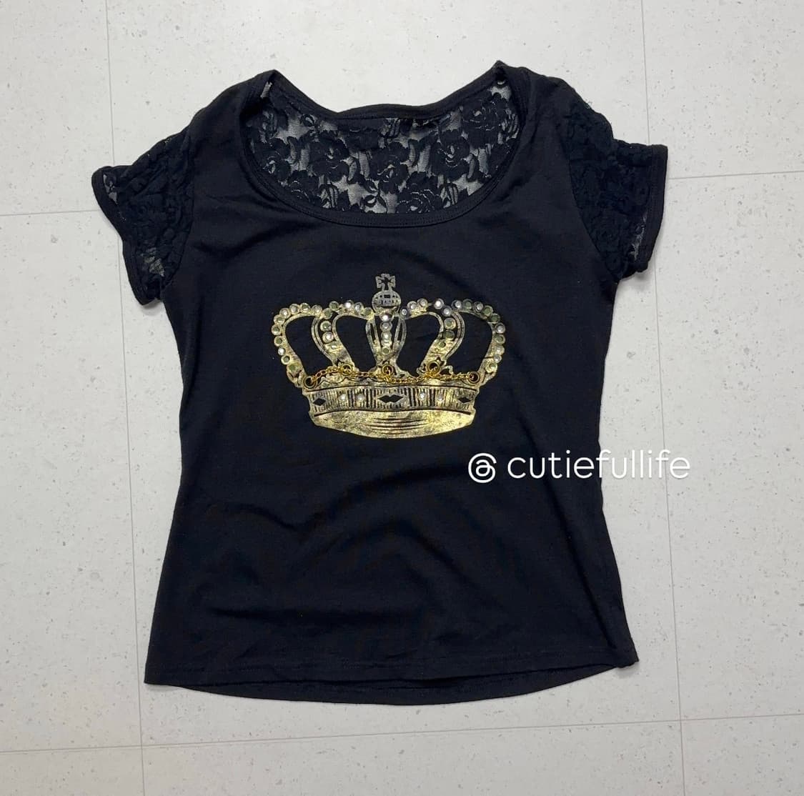 오네갸루 섹시딱붙핏 큐빅왕관 반팔티셔츠 상품이미지3