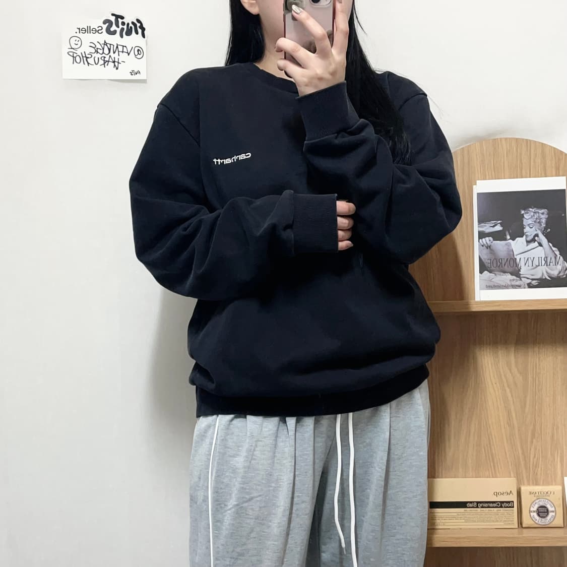 [정품] 칼하트 블랙 화이트자수 맨투맨 [ L ] 상품이미지1