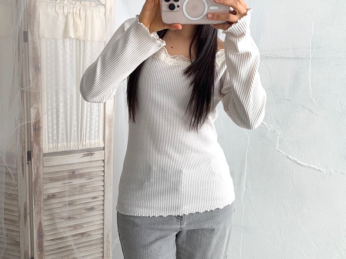 Lace Point Ivory Long Sleeve 상품이미지3