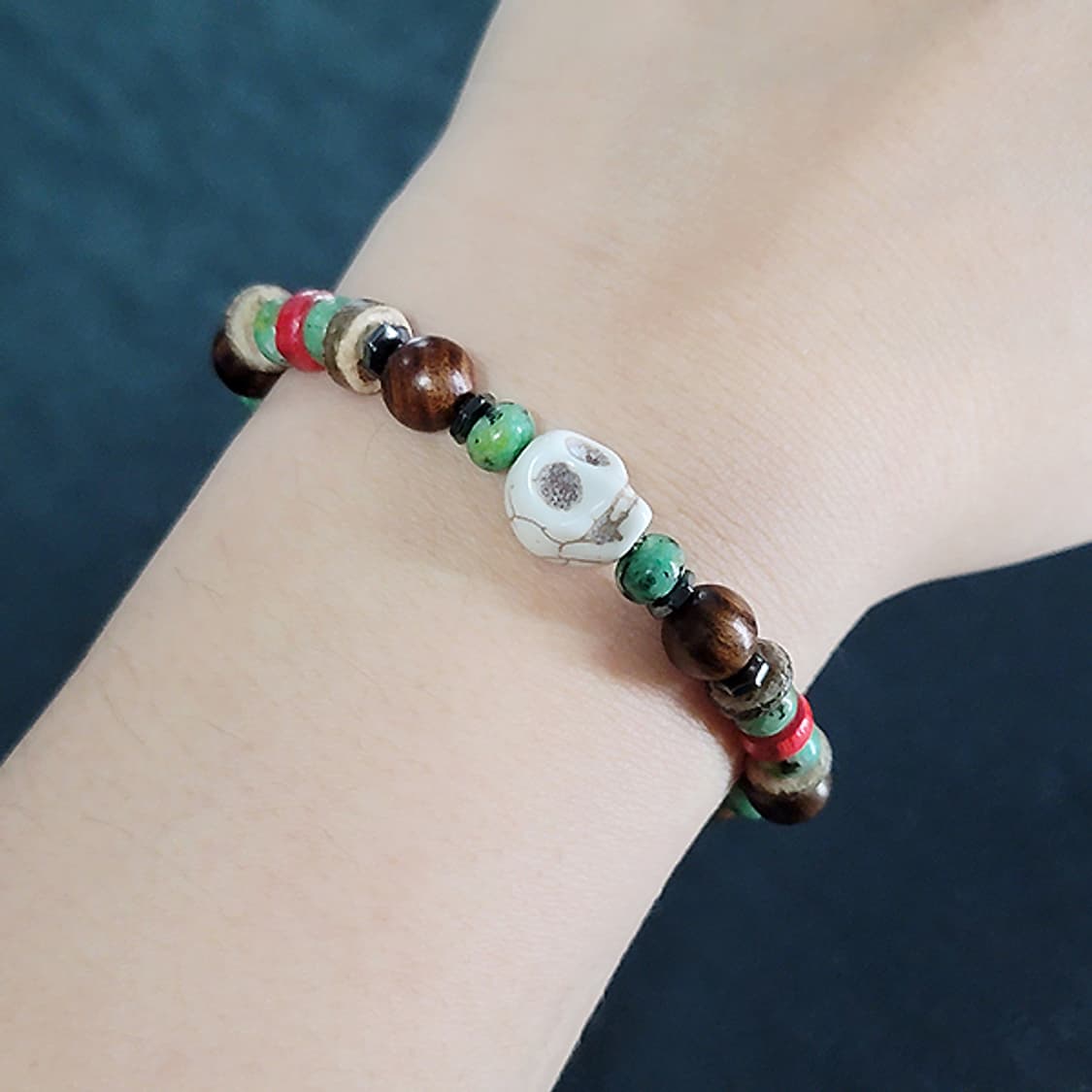 Mossar 로즈우드 8mm 남자 빈티지 비즈 나무 해골 원석 팔찌 상품이미지6