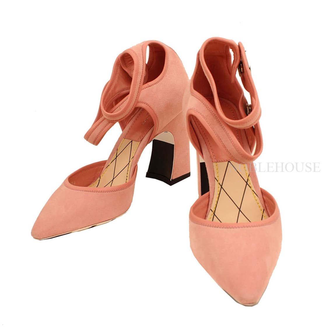 루이비통 핑크 스웨이드 은장 LV 로고 앵클 스트랩 샌들 35 1/2 상품이미지2