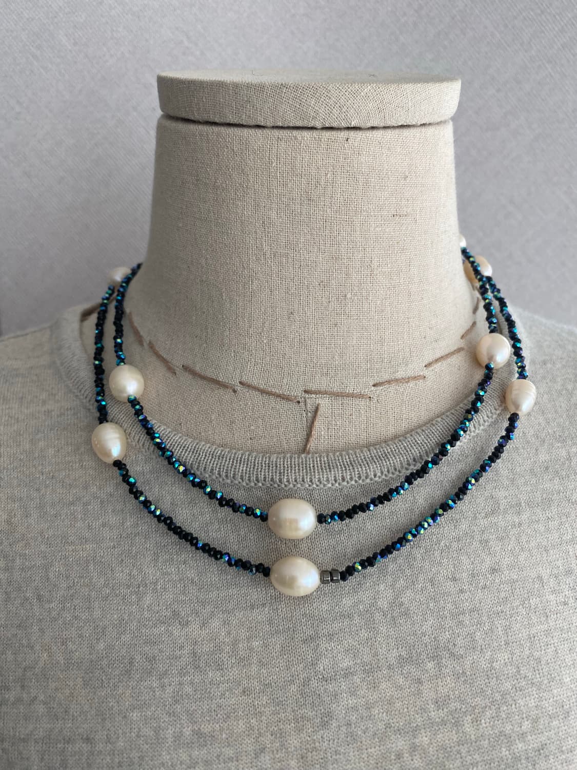 천연 담수진주+원석 비드 롱목걸이 해 상품이미지5