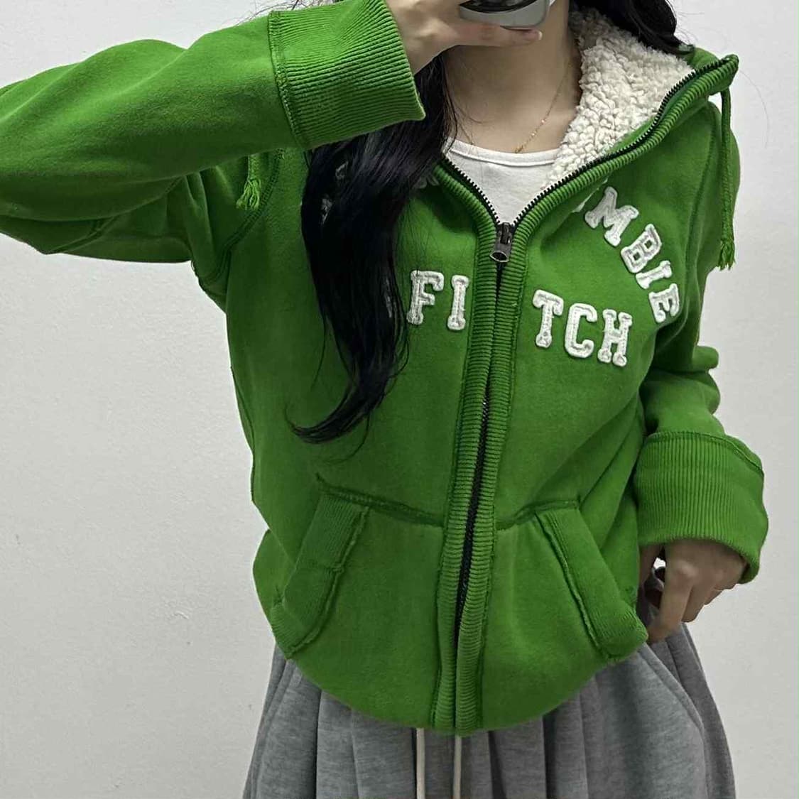 아베크롬비 y2k 울프죠 양털 스웻 후드집업 희귀져지(S) 상품이미지1