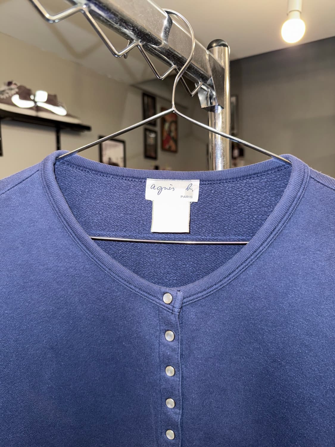 Agnes B navy snap-button fleece cardigan 상품이미지5