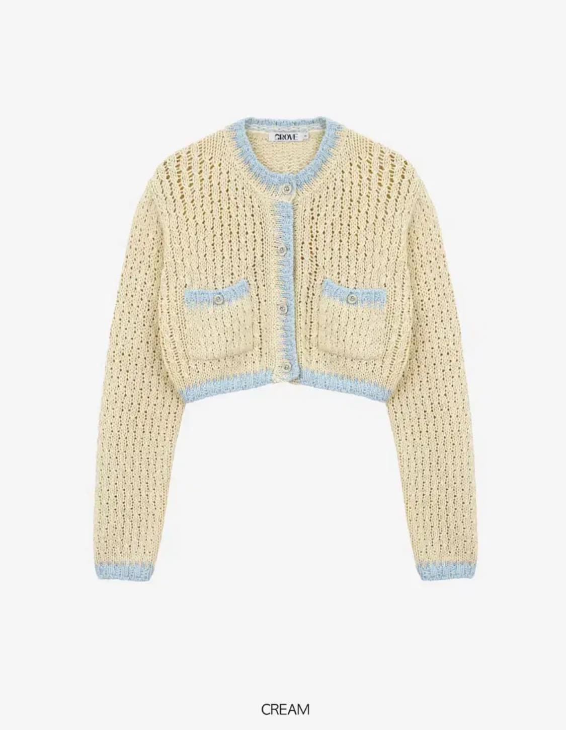 그로브스토어 가디건 소라 크림 줄리 크롭 포켓 스웨터 니트 하늘색  상품이미지1