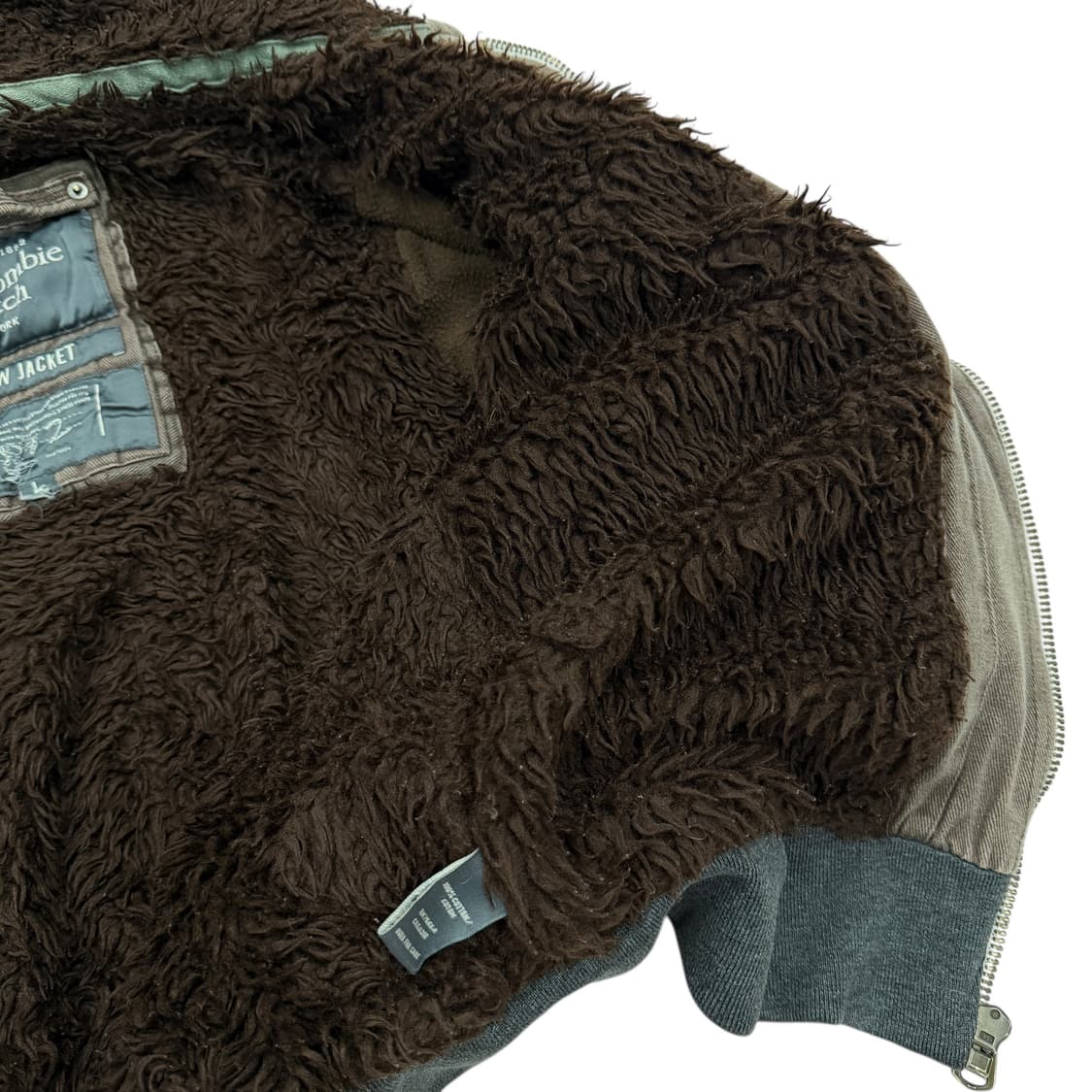 아베크롬비 빈티지 Y2K 울프죠 보아털 퍼 후드집업 자켓 그레이  L 상품이미지5