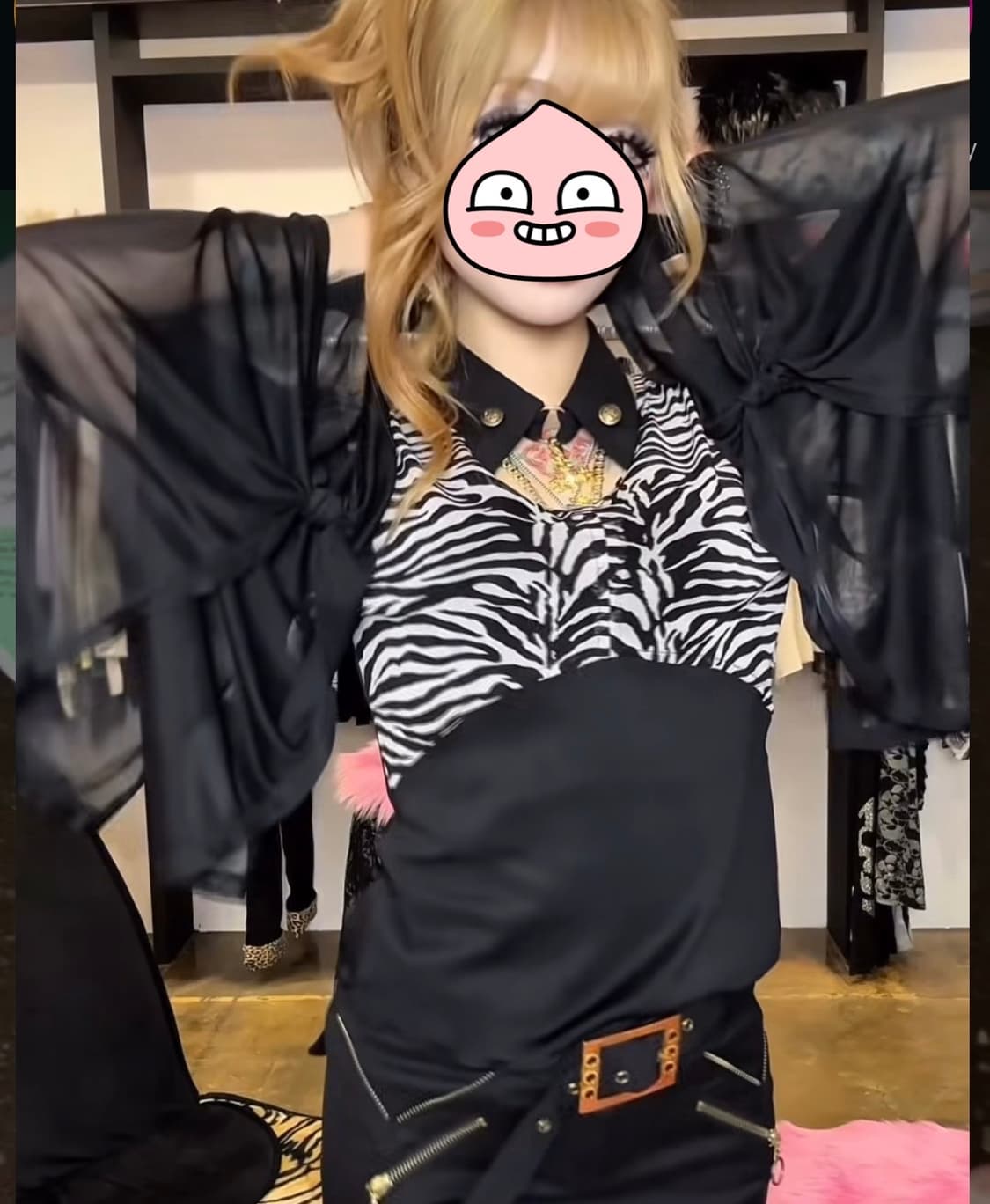 지브라 오네갸루 갸루 롱슬리브리스 롱슬 시스루 상품이미지2