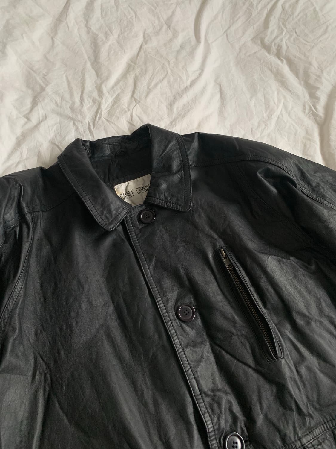 블랙 레더 코트 상품이미지4