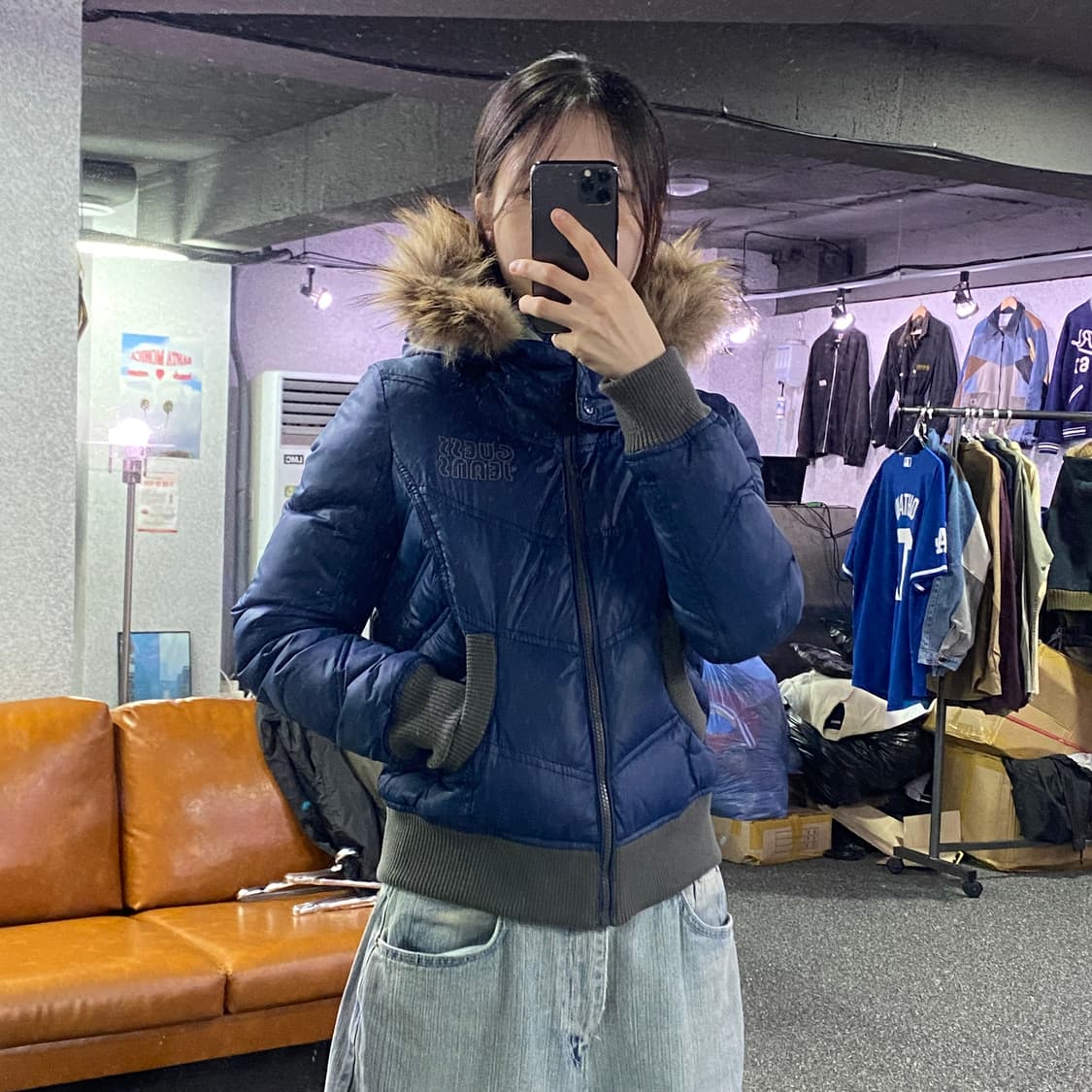 게스진 나일론 덕다운 y2k 퀄팅 패딩 B3077 상품이미지1