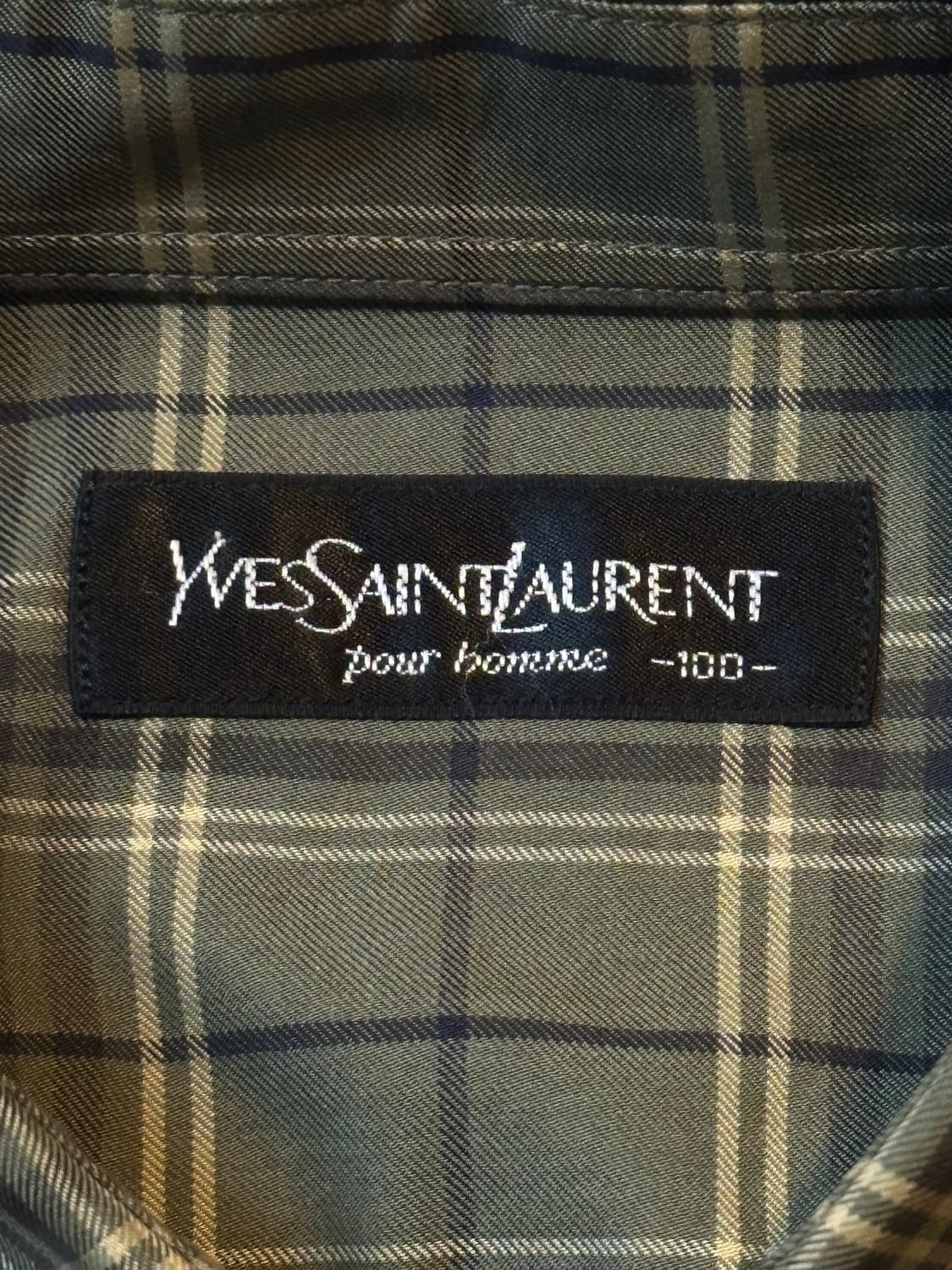 00's 입생로랑 YSL 원포켓 로고 체크셔츠 올리브 상품이미지4