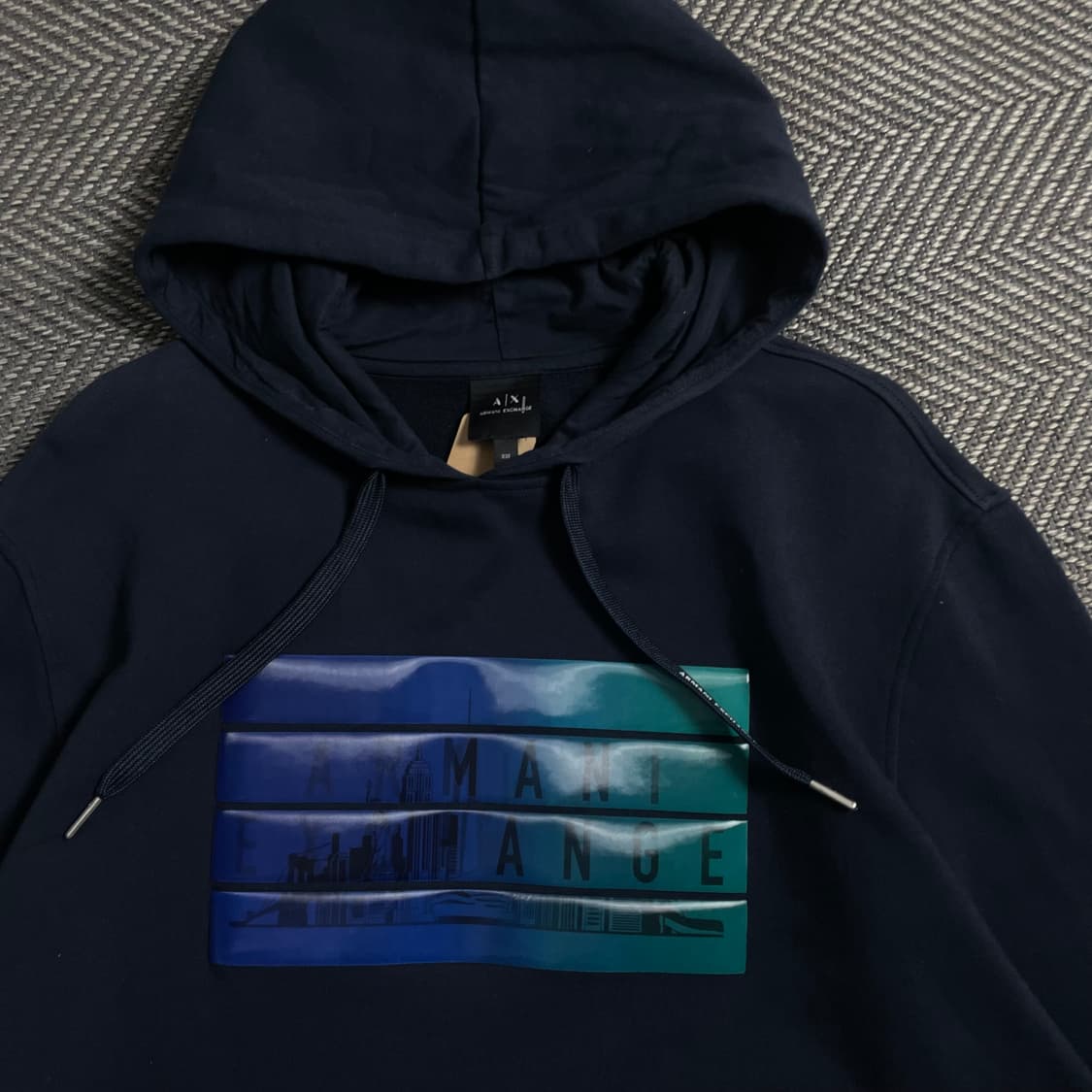 아르마니 익스체인지 빅로고 박시핏 후드 티셔츠 네이비o 4961 상품이미지2