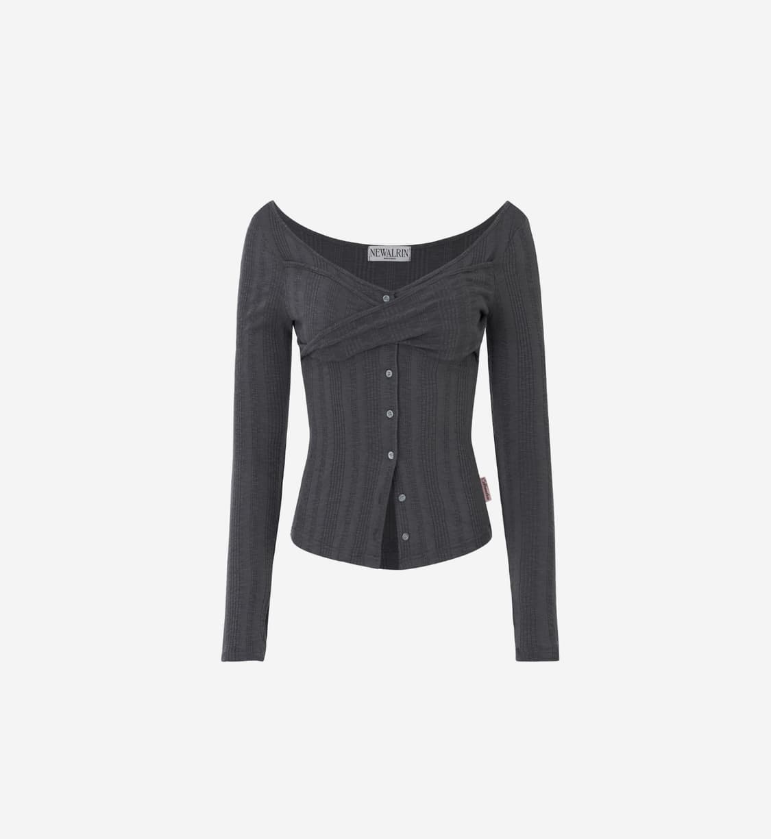 뉴얼린 로지 트위스트 버튼 탑 세트 슬리브리스 차콜 상품이미지1