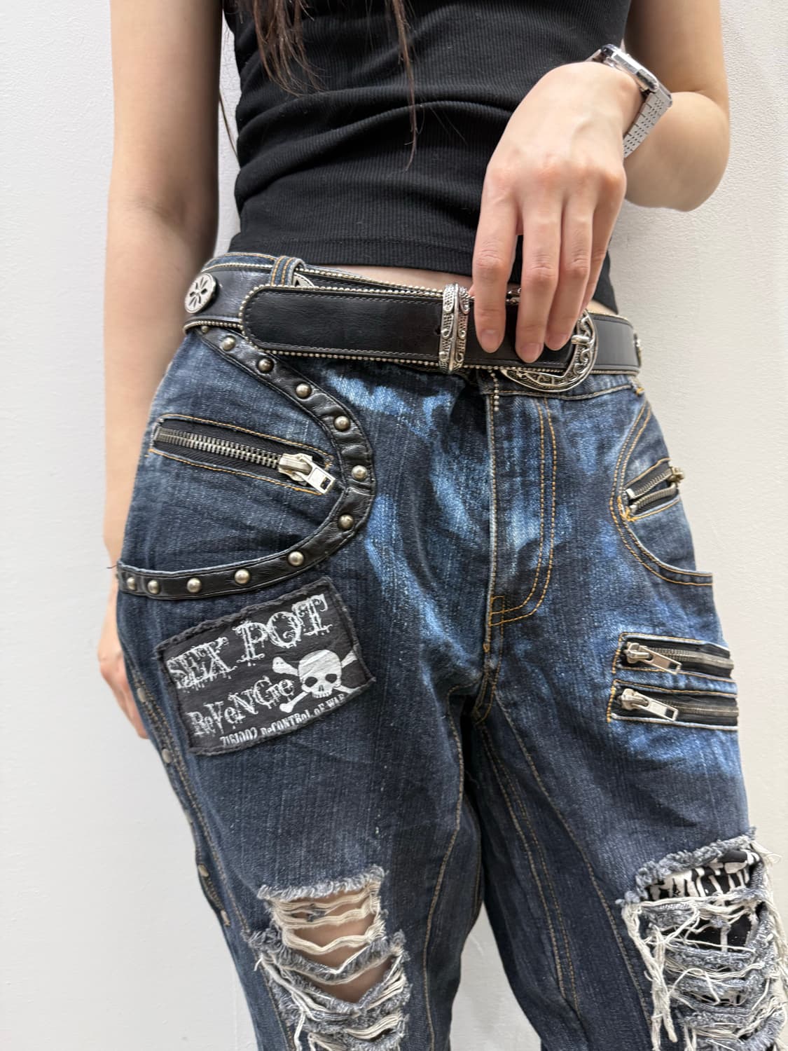 섹스팟리벤지 그런지 펑크 데님 팬츠 상품이미지5