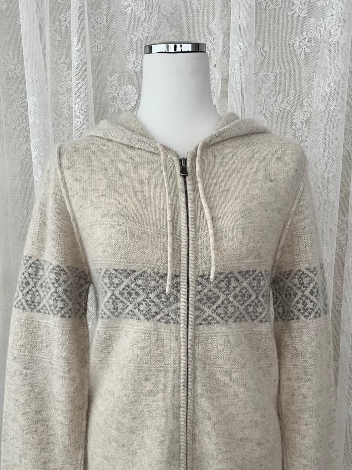 S) PURE DKNY 앙고라 노르딕 니트 후드 집업 오트밀 상품이미지3