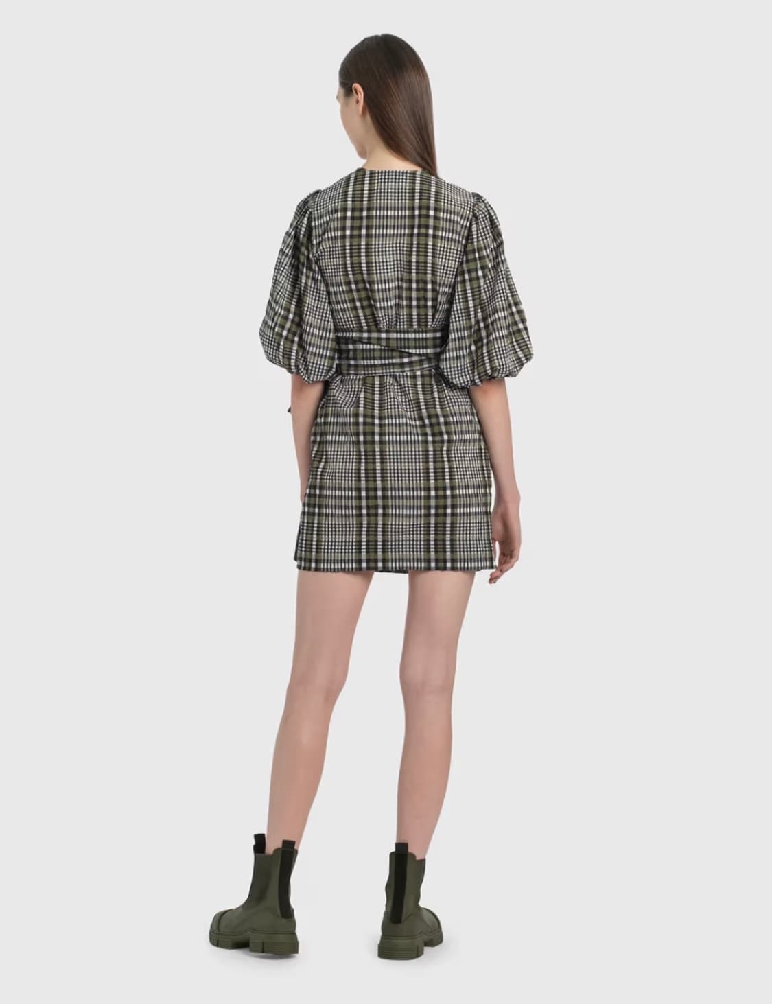 가니(GANNI) 시어서커 체크 랩 미니 원피스  상품이미지4