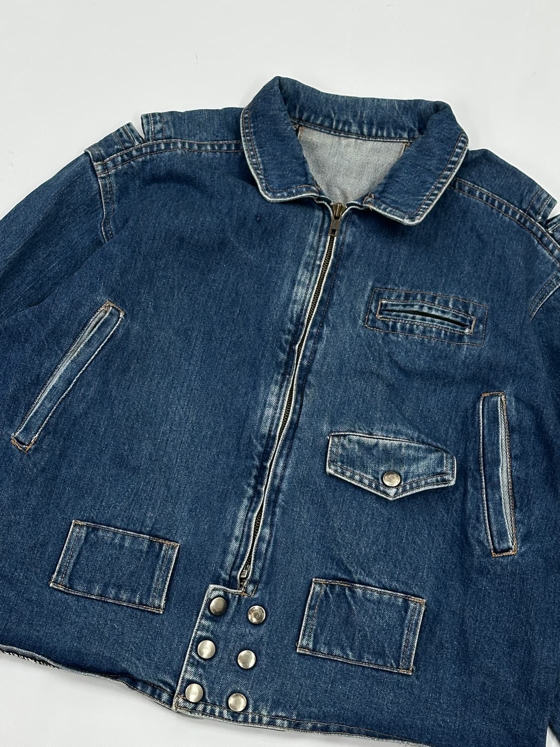 y2k 복고 레트로 일본 빈티지 중청 데님 포인트 청자켓 데님자켓 히피 상품이미지3