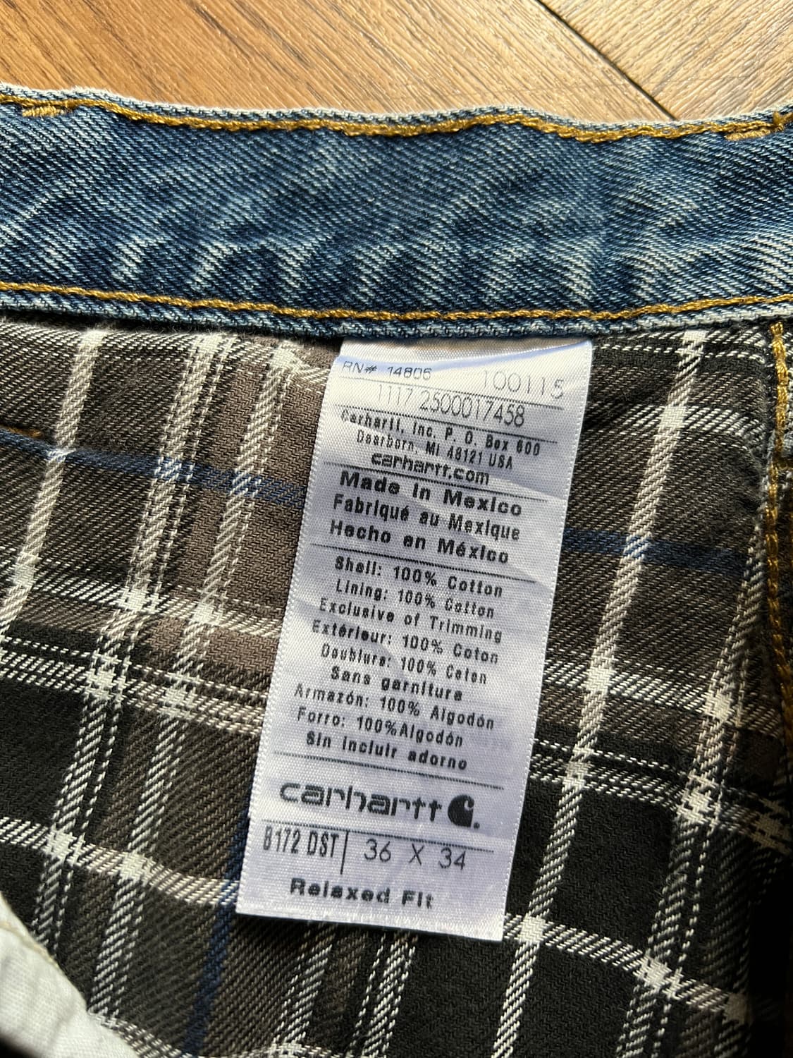 [36]칼하트 USA 빈티지 워싱 체크 라이닝 워크 데님 팬츠 상품이미지7