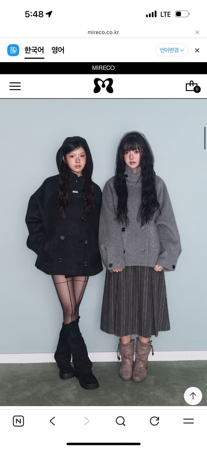 미레코 후디드 더블 하프 코트 차콜 상품이미지1