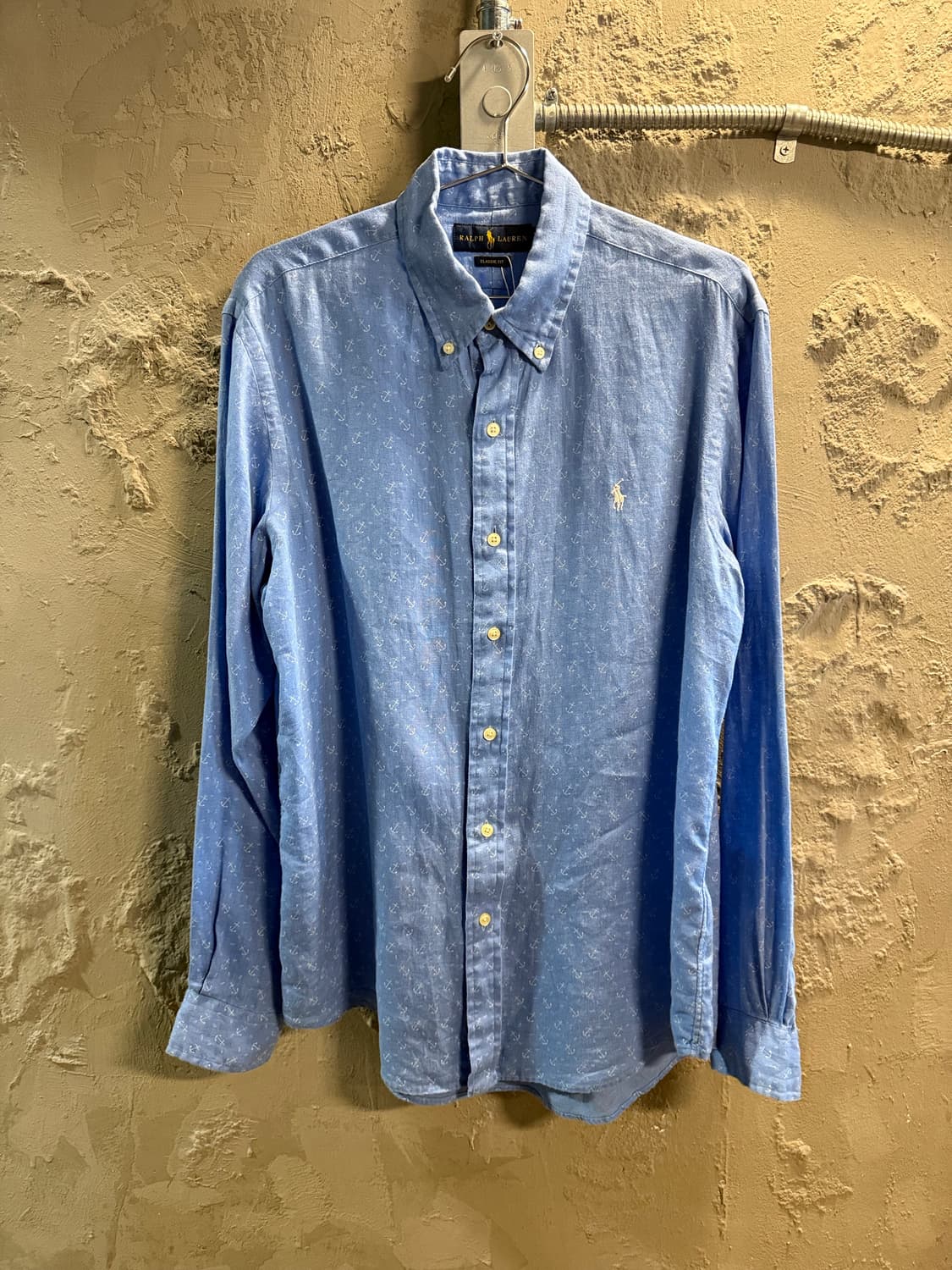 폴로 랄프로렌 POLO 클래식핏 앵커 패턴 버튼다운 린넨 셔츠 블루 M 상품이미지1