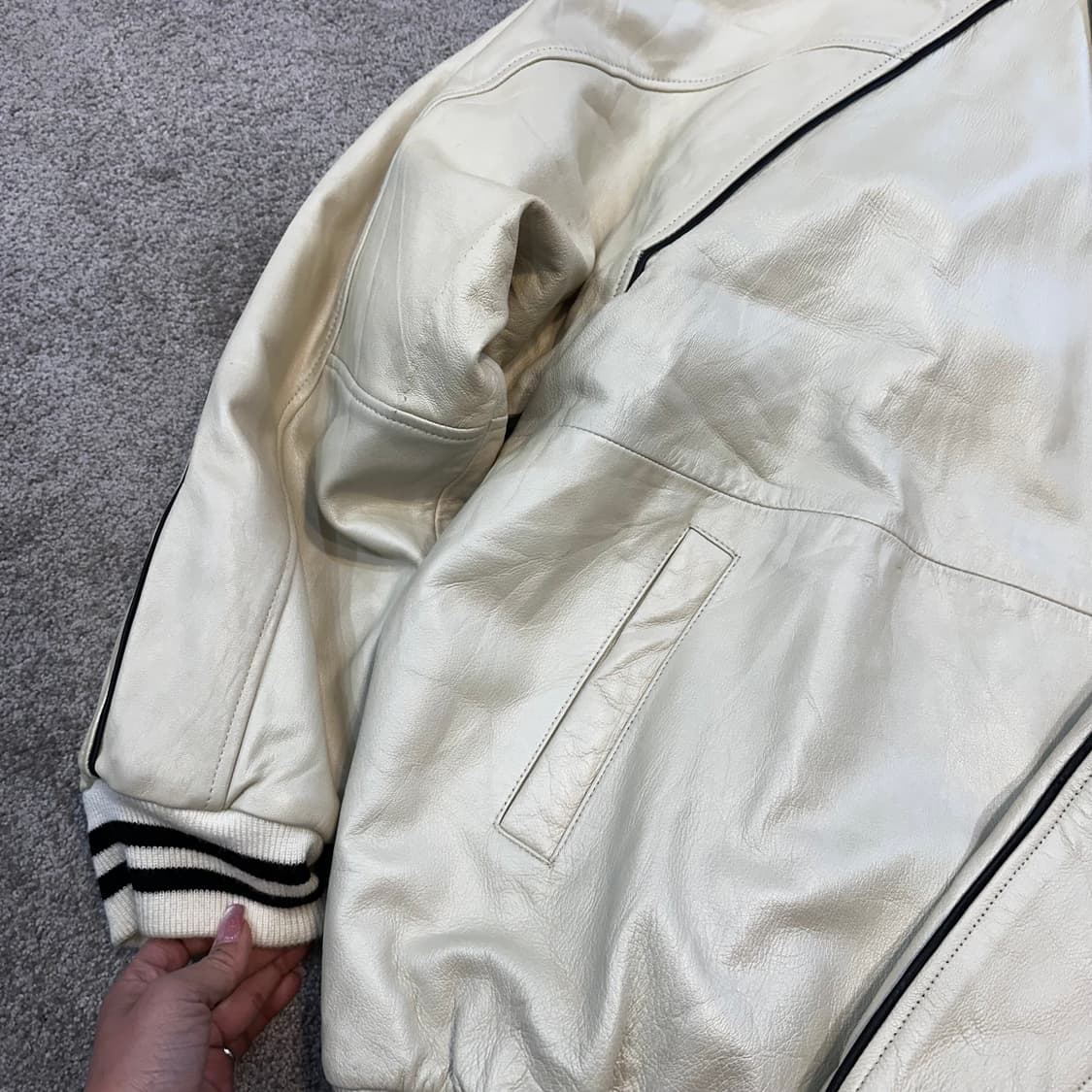 U.S.A 빈티지 크림 양가죽 봄버 항공점퍼2XL 상품이미지7