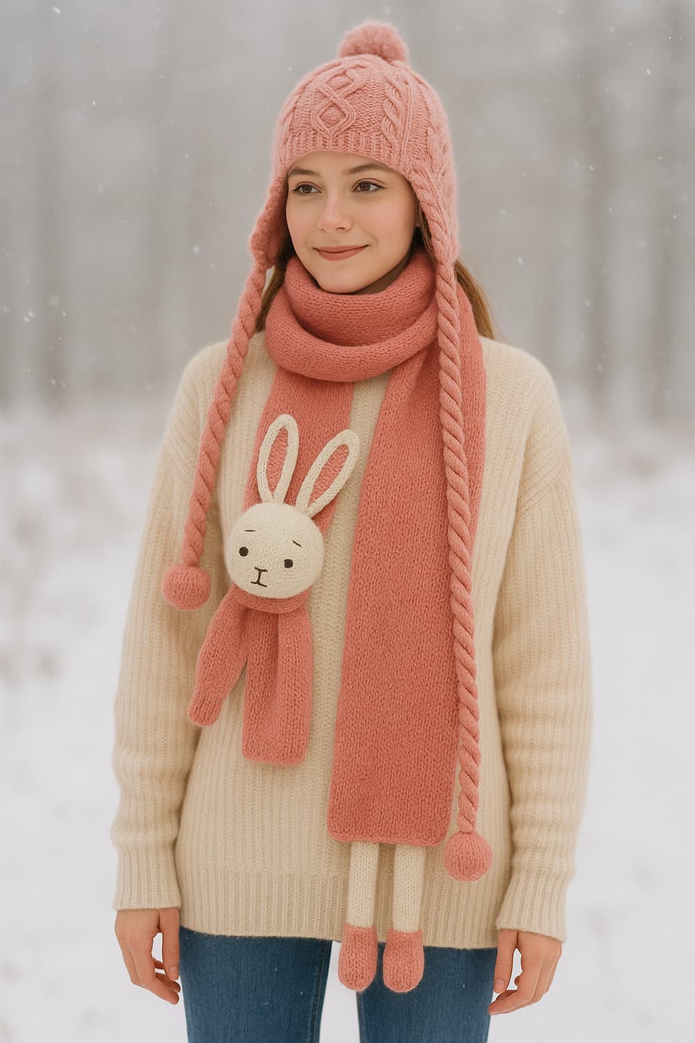 인디핑크 토끼 모자 목도리세트 광고촬영용 소품 10만원세트 상품이미지2