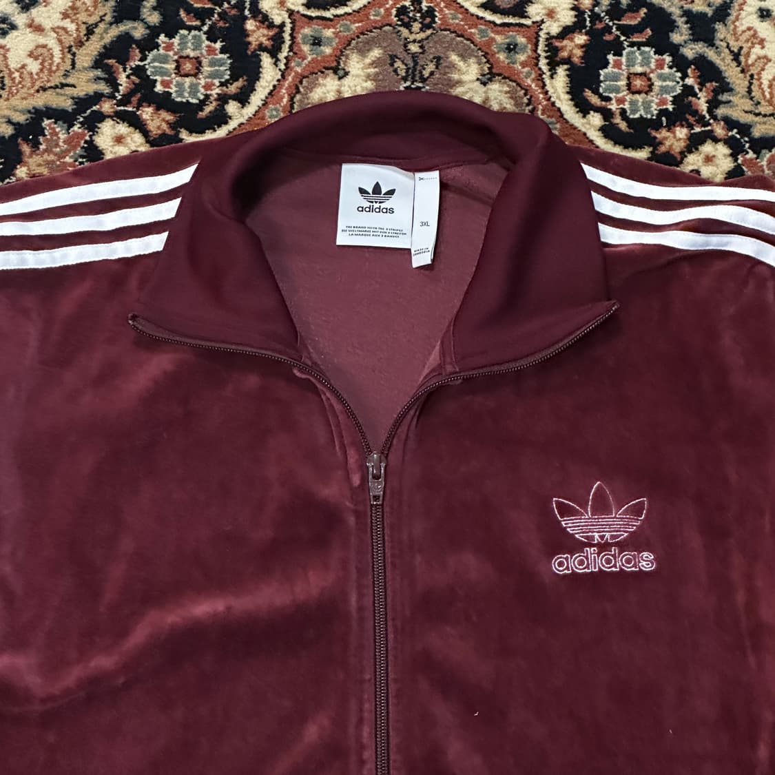 아디다스 벨벳 트랙탑 져지 마룬 (3XL) 버건디 벨루어 상품이미지3