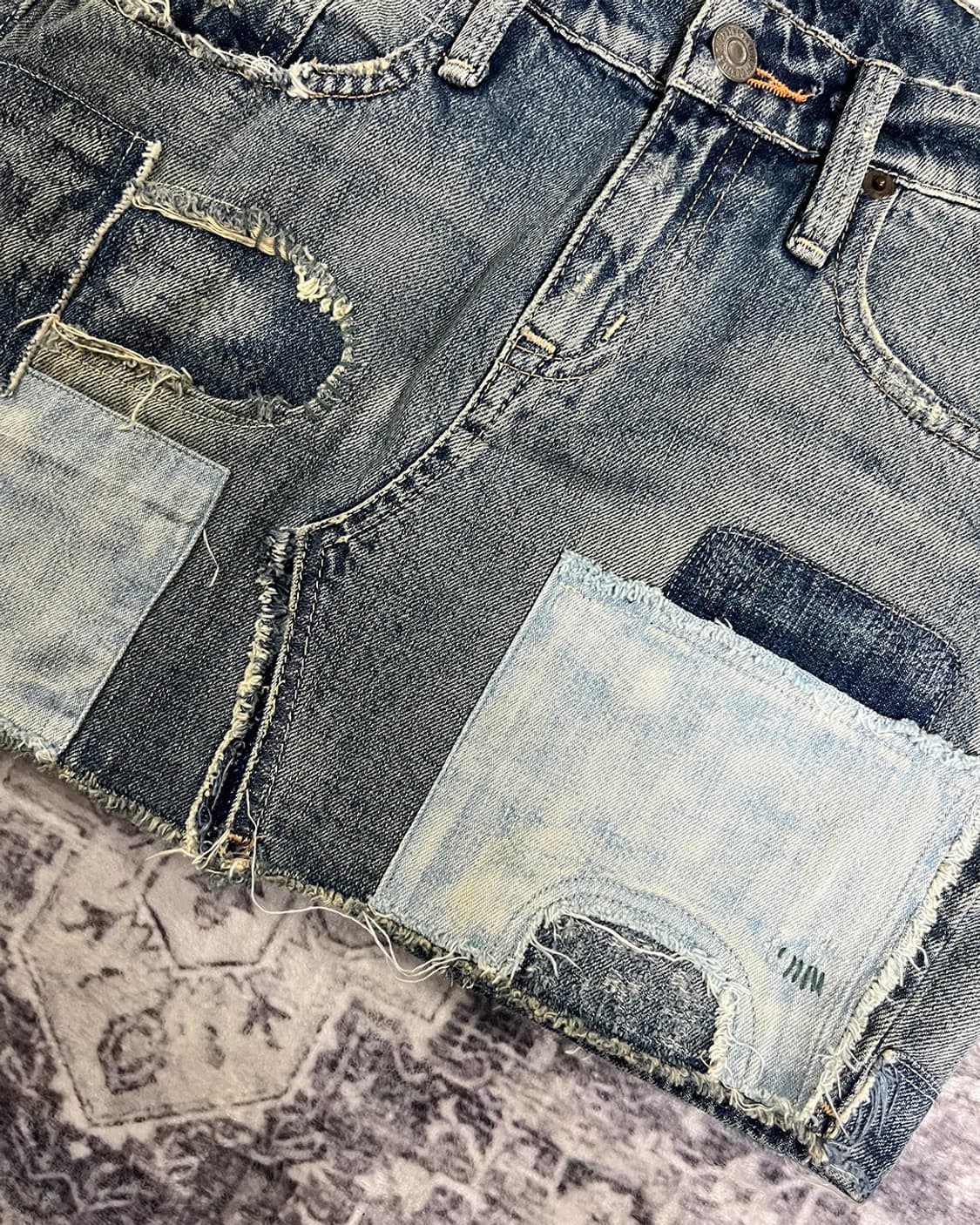 Y2K Distressed Patchwork Denim Skirt 상품이미지3