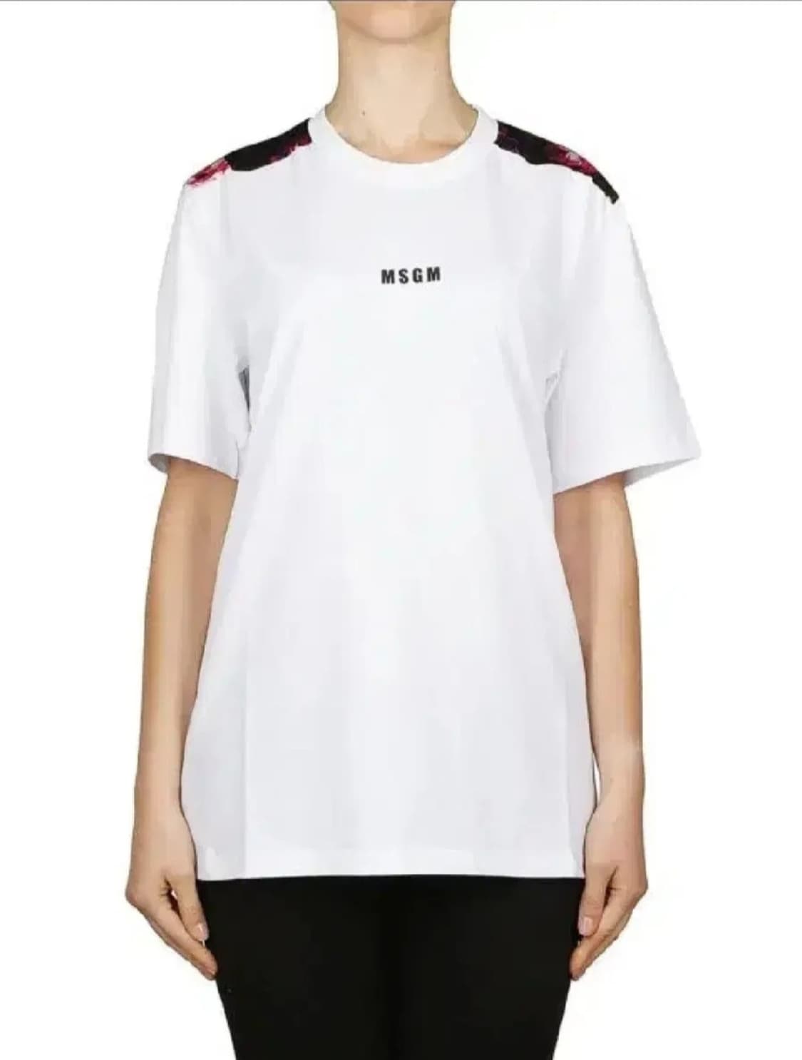 MSGM 밀라노 플라워 배색 로고 반팔티 블랙 XS 오버핏 상품이미지7