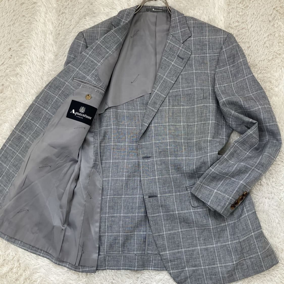 [택포] 아쿠아스큐텀 울 실크 린넨 체크 패턴 남성 자켓 상품이미지1