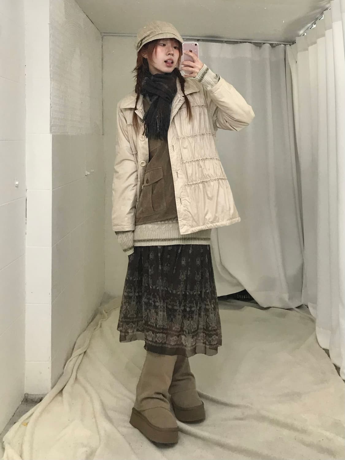 빈티지 브라운 러블리 히피 아메카지 코디 세트 상품이미지1