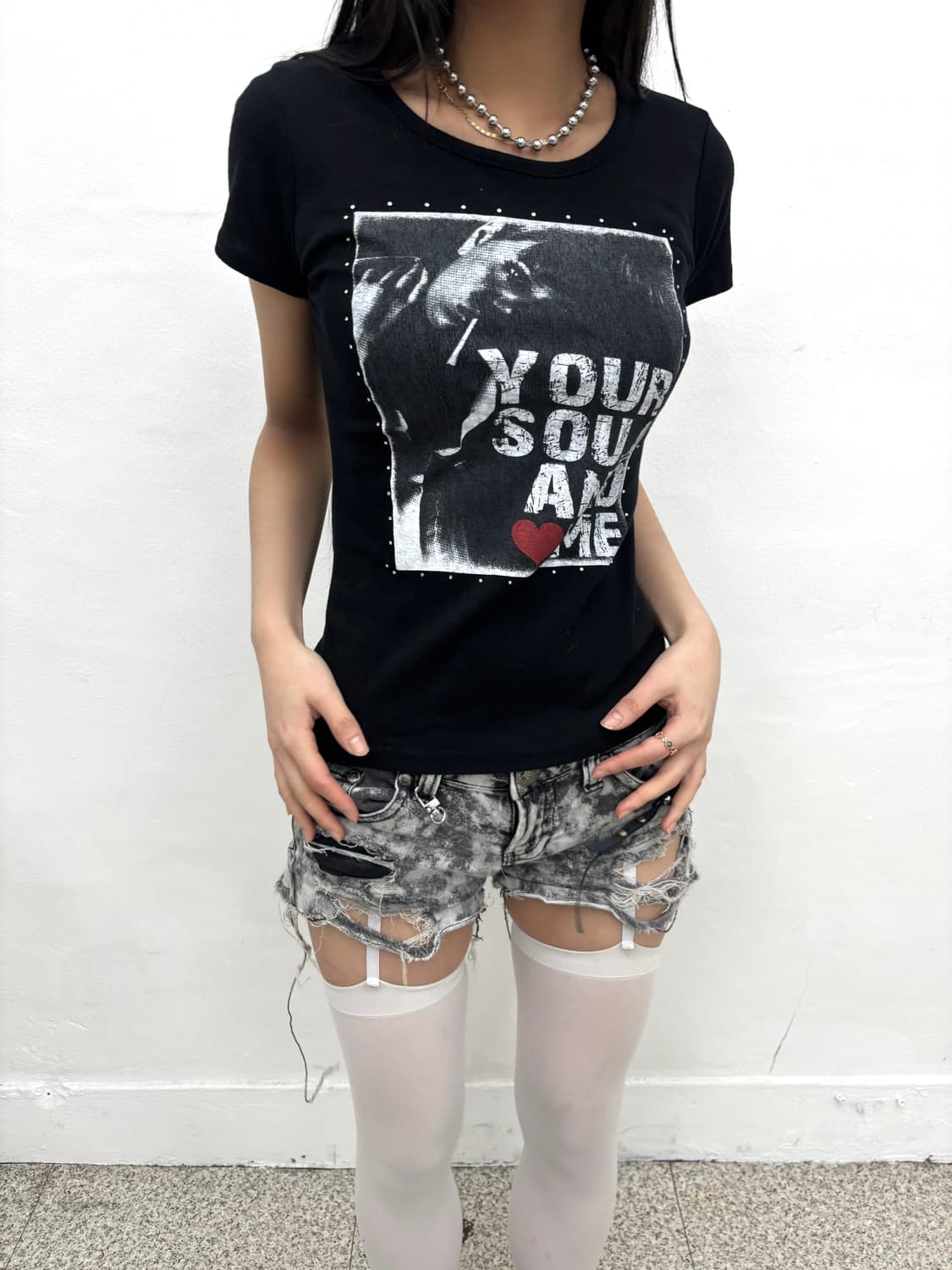 Pink sweety black punk mood top   상품이미지1
