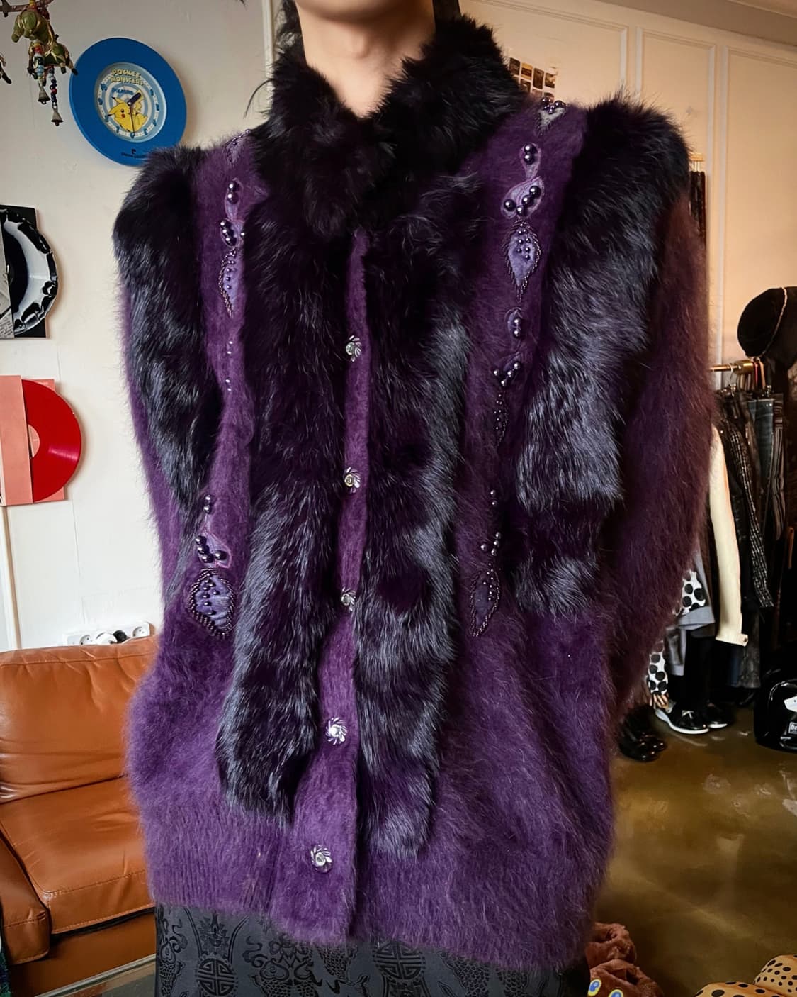 Real Mink Fur Trim Angora Fur Cardigan 상품이미지2