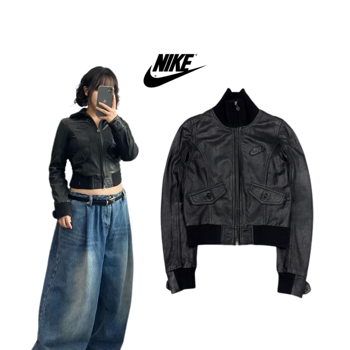 나이키 00s 크롭 하이넥 램스킨 양가죽 리얼레더 자켓 상품이미지1
