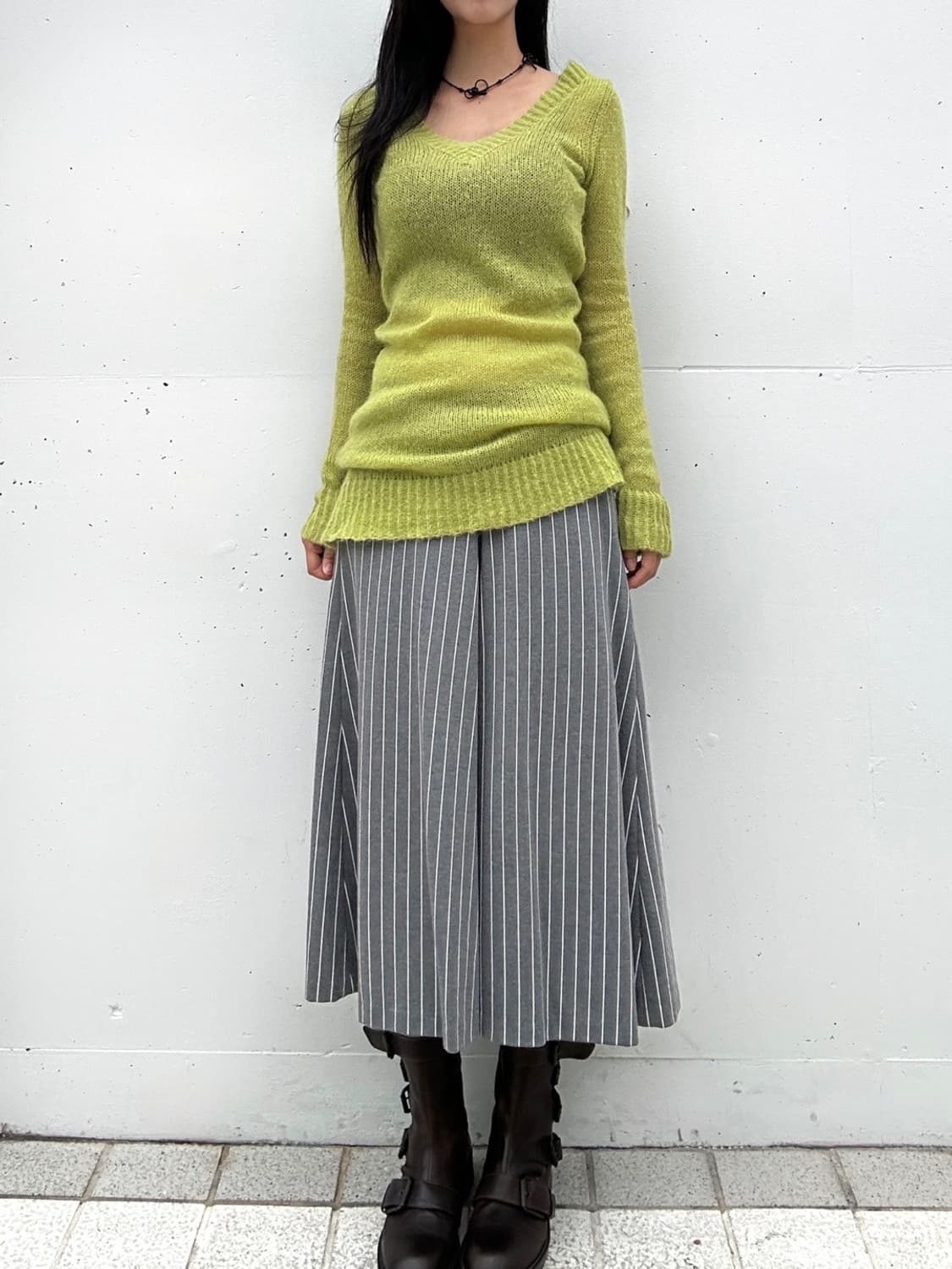 Mohair v-neck knit / lime 상품이미지4