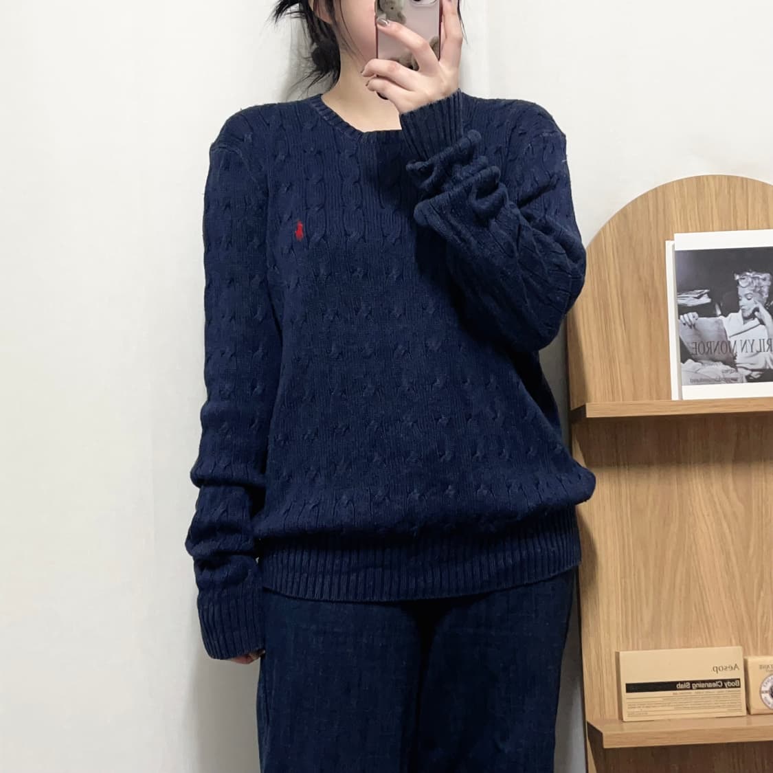 [정품] 폴로 네이비 / 레드포니 실크 라운드 니트 [ M ] 상품이미지2