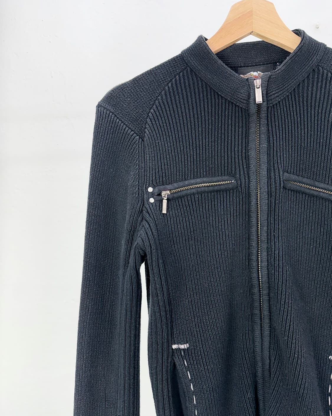 할리데이비슨 먼스 차콜 블랙 패치드 슬릿 니트 집업 상품이미지2