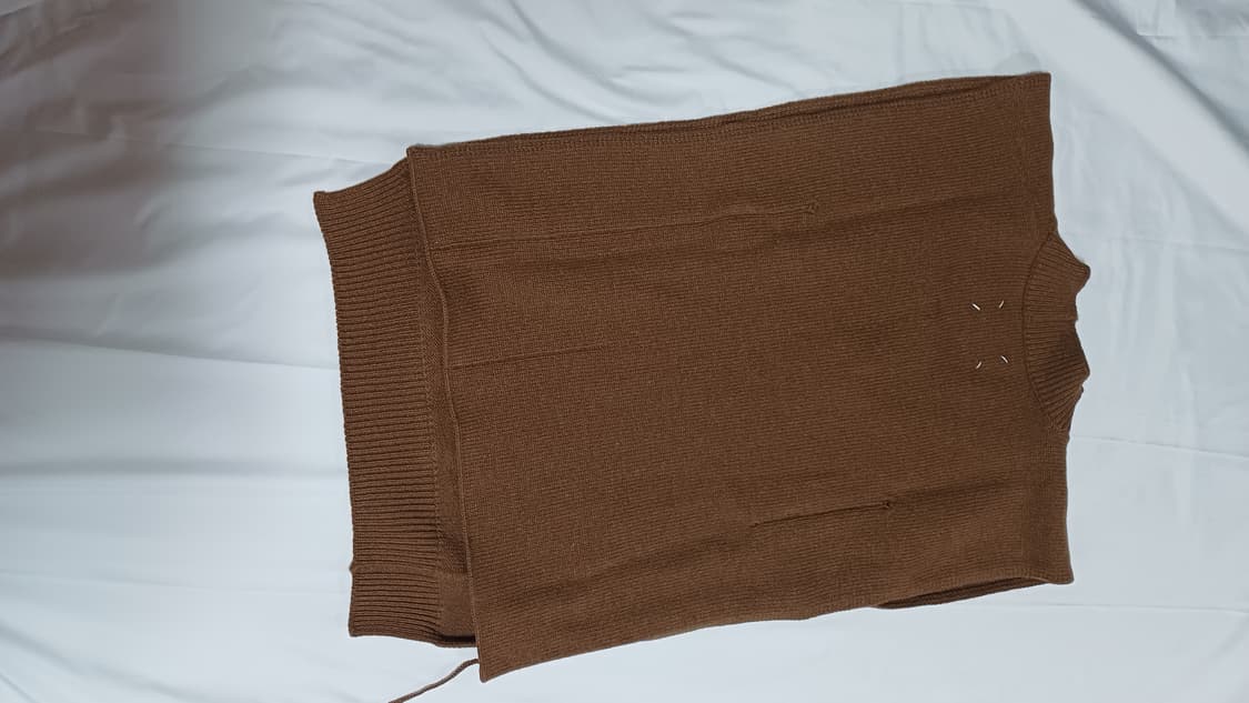 L 마르지엘라 니트 브라운 V넥 조끼 베스트 오픈사이드 데미지 빈티지 상품이미지4