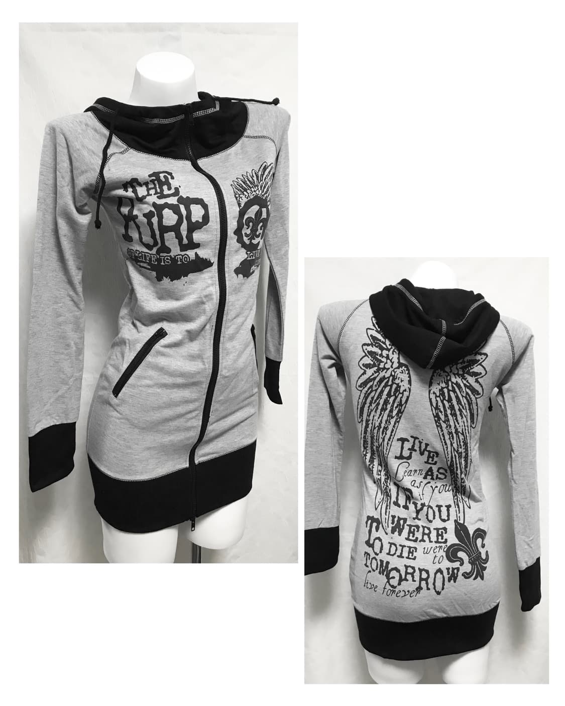 빈티지 d.i.a깔 갸루 펑크 날개 프린팅 후드 원피스 집업 상품이미지1