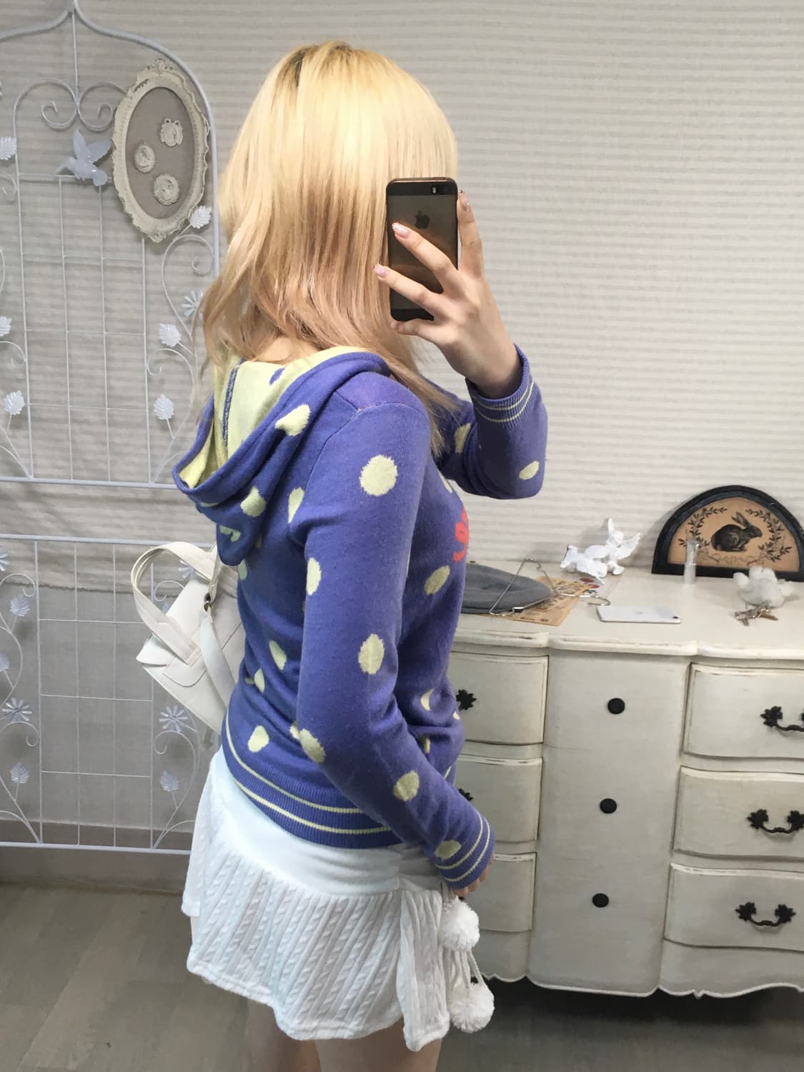 jpn vintage blue dot lettering hood knit 상품이미지5