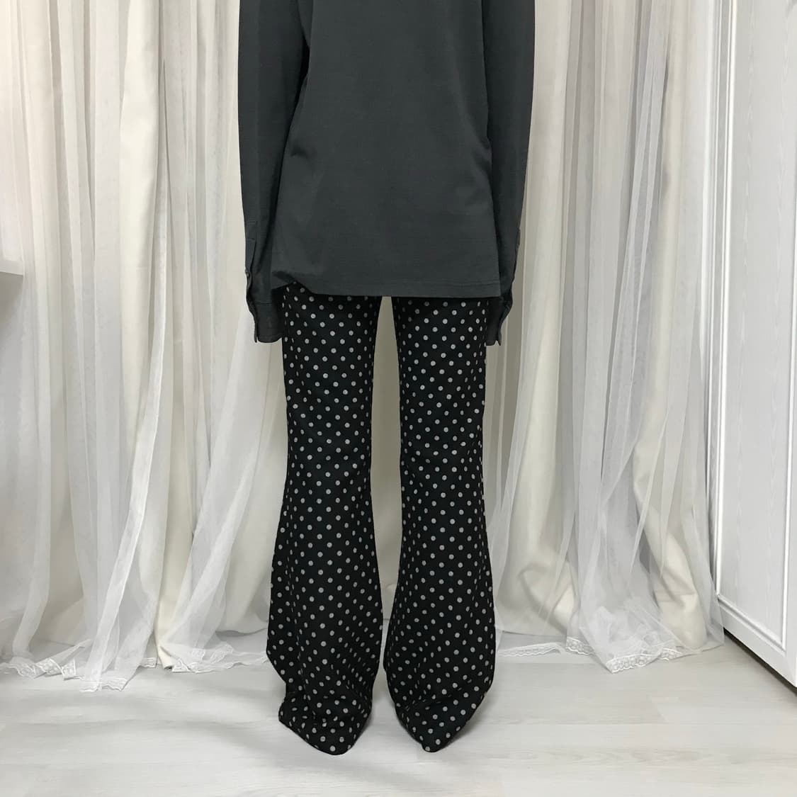 도트 부츠컷 밴딩 팬츠 블랙 모리 모리걸 일본 느낌 상품이미지5