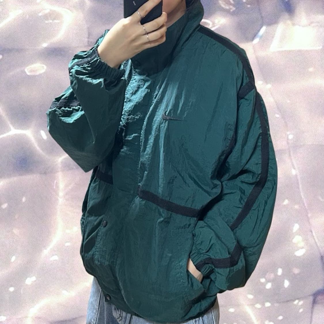90s 나이키 올드스쿨 우븐 바람막이 오버핏 자켓 윈드브레이커 딥 그린 상품이미지2