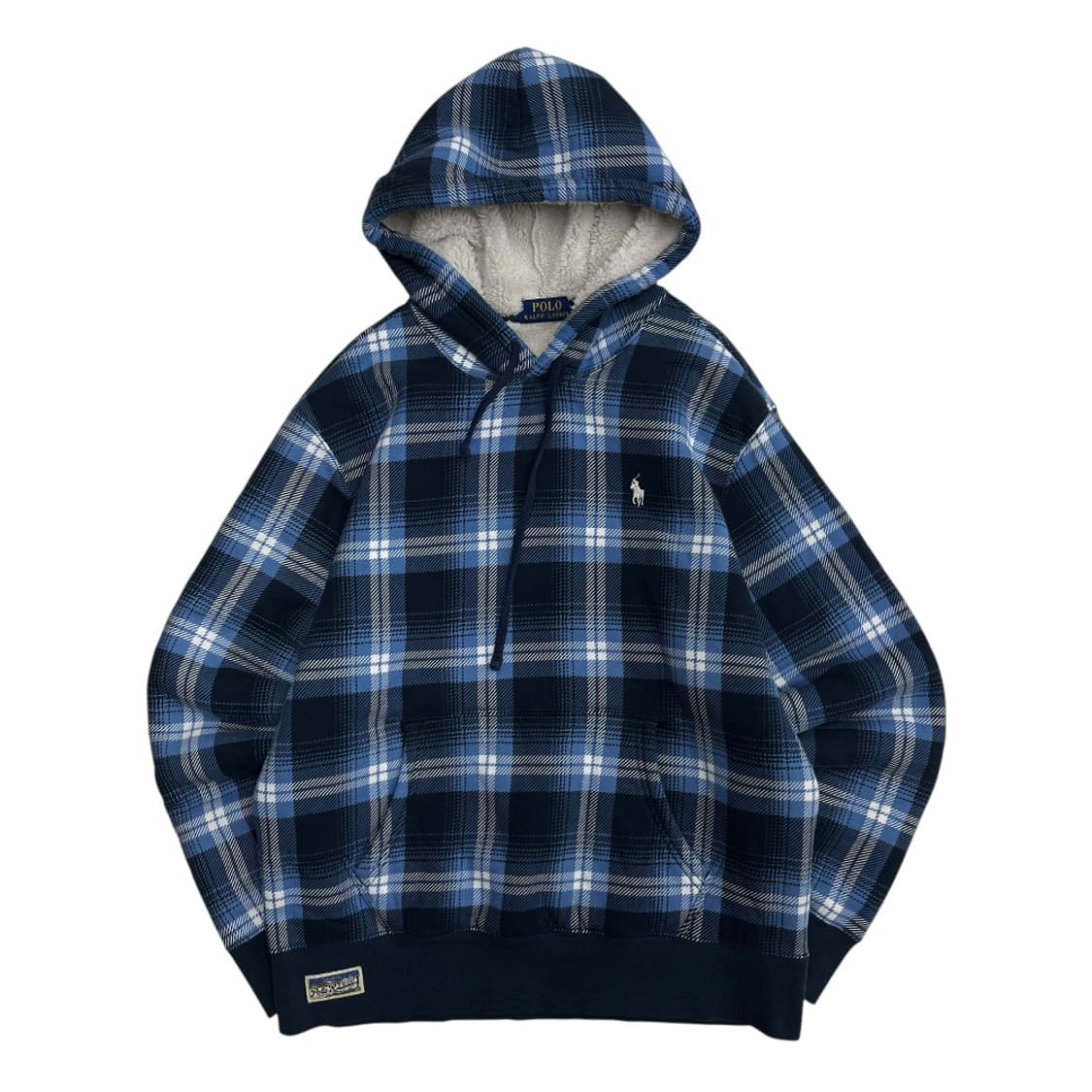 폴로 랄프로렌 화이트포니 블루 타탄체크 기모 후드 M 상품이미지2