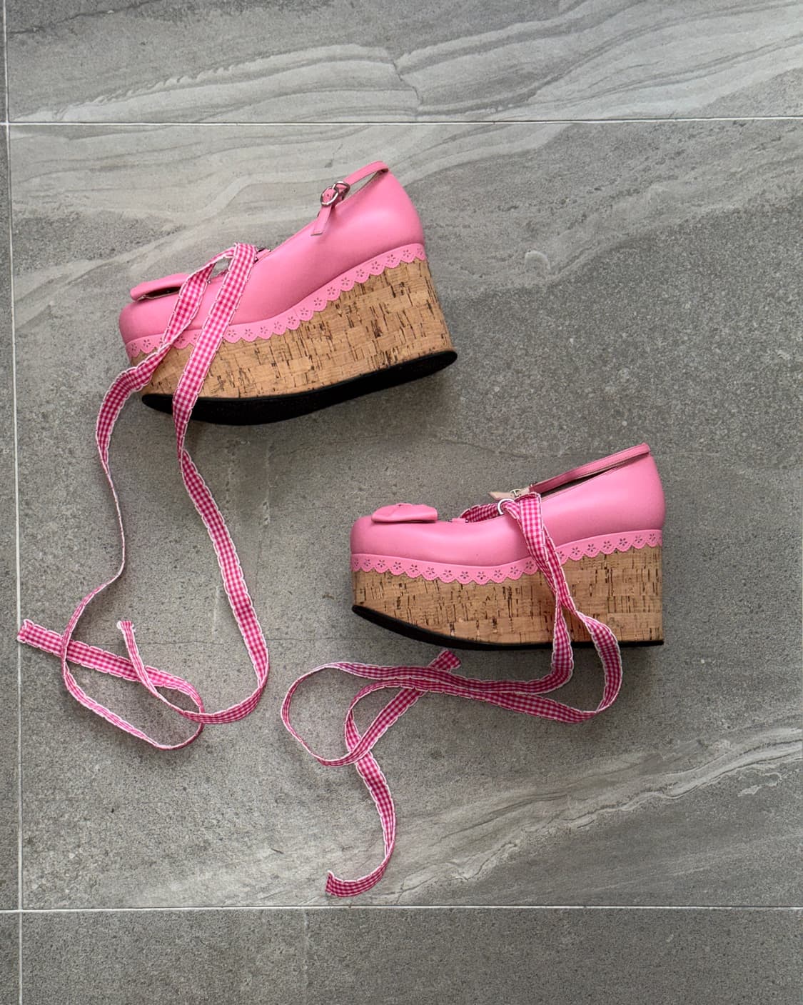 Baroque baby pink ribbon wedge heels 상품이미지3