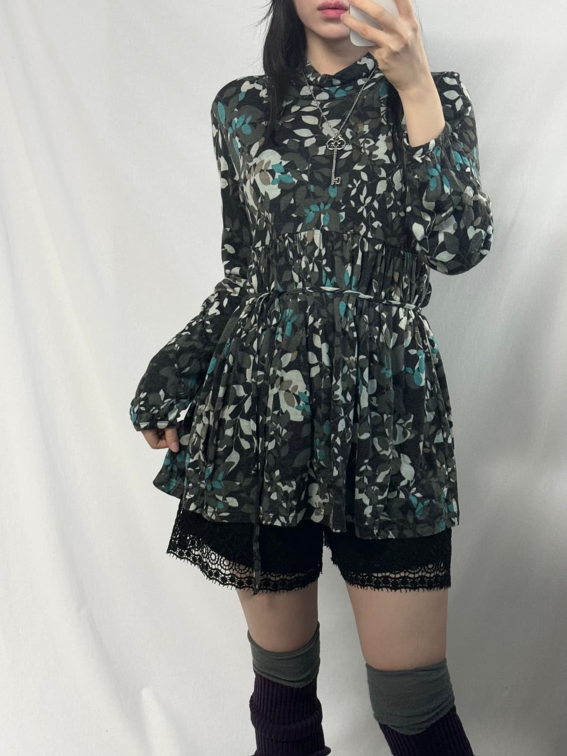 울 블렌디드 타이 디테일 미니 원피스 상품이미지2