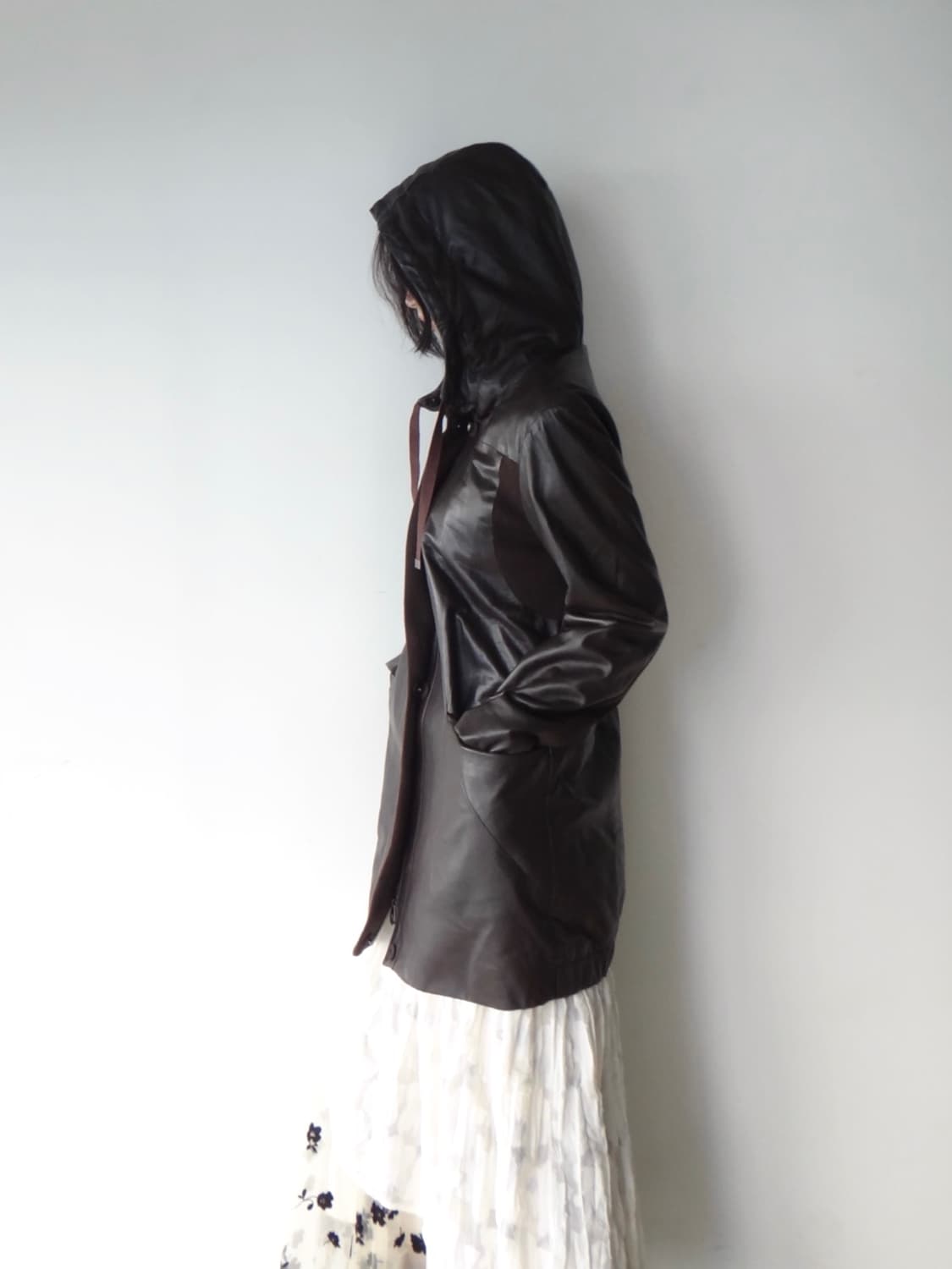 Knit dual hoody leather jacket / brown 상품이미지4